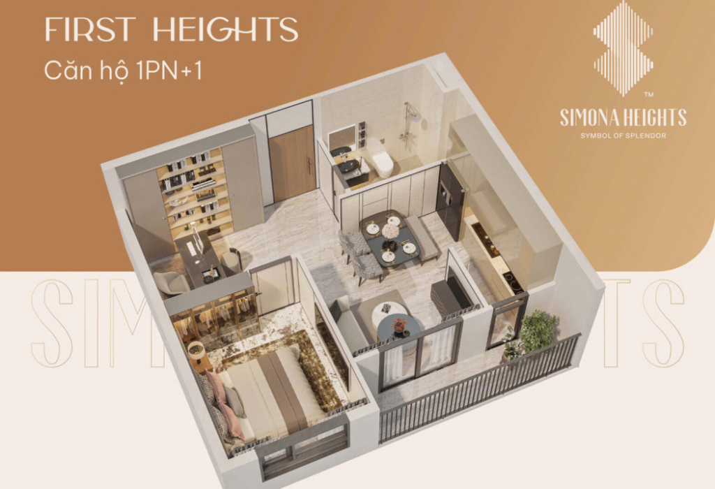 Căn hộ 1 phòng ngủ tại Simona Heights với thiết kế tối ưu, phù hợp người trẻ hiện đại