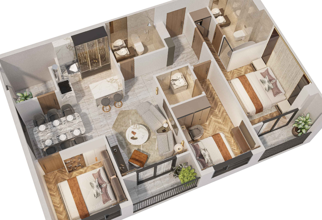 Mẫu căn hộ 3 phòng ngủ tại Simona Heights với nội thất cao cấp