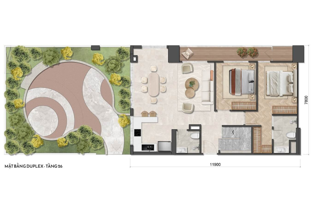 Mẫu Duplex tại Simona Heights với trần cao, không gian thông tầng độc đáo