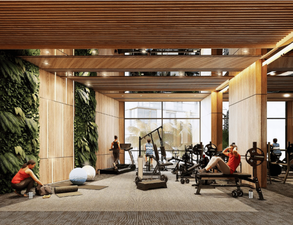 Phòng Gym chuyên nghiệp, trang bị đầy đủ máy móc hiện đại, đáp ứng nhu cầu rèn luyện sức khỏe, duy trì vóc dáng mỗi ngày