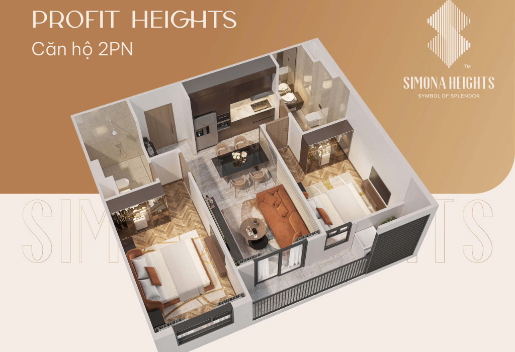 Mặt bằng căn hộ 2PN Simona Heights