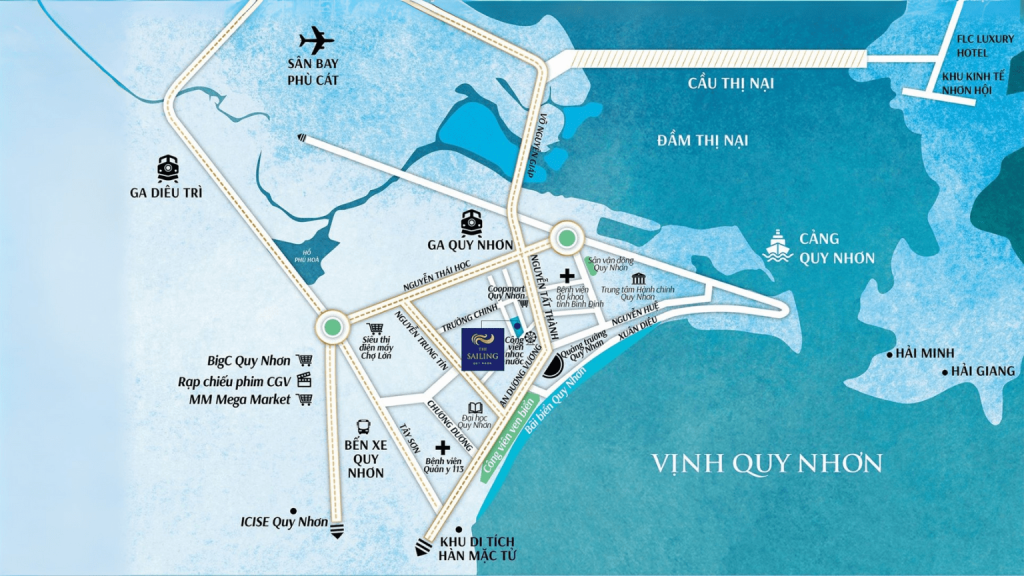 The Sailing nằm gần các địa điểm du lịch nổi tiếng như Kỳ Co, Eo Gió, Hòn Khô