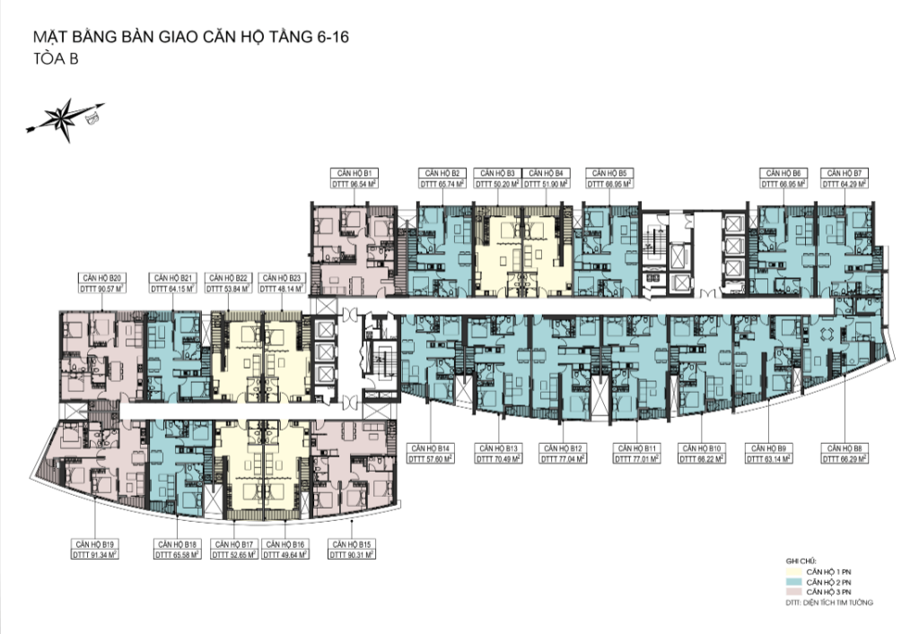 Mặt bằng tầng 6 – 16 Tháp B – The Sailing Quy Nhơn 